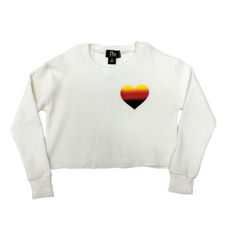 Flowers by Zoe FBZ Ombre Heart Thermal Raw Edge Off White Crop Sweatshirt