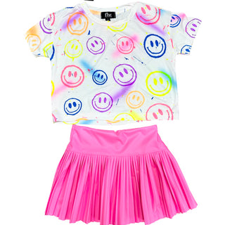 FBZ Neon Pink Pleather Pleated Skort