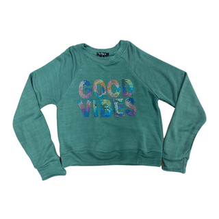 FBZ Good Vibes Green Sweatshirt, Flowers By Zoe, cf-size-large-10-12, cf-size-medium-8-10, cf-size-small-7-8, cf-size-xlarge-12-14, cf-type-shirts-&-tops, cf-vendor-flowers-by-zoe, FBZ, Flowe