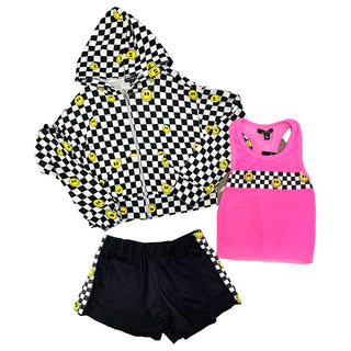 FBZ Smiley Check Neon Pink Tank, Flowers By Zoe, cf-size-6, cf-type-shirts-&-tops, cf-vendor-flowers-by-zoe, FBZ, Flowers By Zoe, Neon Pink, Smile, Smiley, Smiley Checker, Smiley Face, Top, S