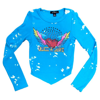 FBZ Rock & Love Graphic Turquoise Bleach L/S Tee, Flowers By Zoe, cf-size-5, cf-size-6, cf-size-6x, cf-size-large-10-12, cf-size-small-7-8, cf-type-shirts-&-tops, cf-vendor-flowers-by-zoe, FB