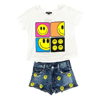 FBZ Smiley Squares S/S Tee, Flowers By Zoe, cf-size-5, cf-type-shirts-&-tops, cf-vendor-flowers-by-zoe, FBZ, Flowers By Zoe, Happy Face, Smile, Smiley, Smiley Face, Top, Shirts & Tops - Basic