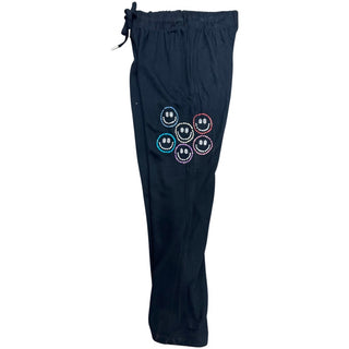 FBZ Rhinestone Smiley Face Wide Leg Black Pants, Flowers By Zoe, cf-size-5, cf-size-6, cf-size-large-10-12, cf-size-medium-8-10, cf-type-pants, cf-vendor-flowers-by-zoe, FBZ, Flowers By Zoe, 