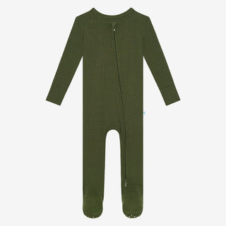 Posh Peanut Solid Pine Ribbed Footie with Zipper, Posh Peanut, cf-size-6-9-months, cf-size-9-12-months, cf-type-footie, cf-vendor-posh-peanut, Pine, Posh Peanut, Posh Peanut Footie, Posh Pean