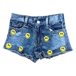 FBZ Smiley Face Denim Shorts, Flowers By Zoe, cf-size-5, cf-size-6, cf-size-6x, cf-size-small-7-8, cf-size-xlarge-12-14, cf-type-shorts, cf-vendor-flowers-by-zoe, Denim Shorts, FBZ, Flowers B