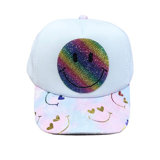 Bari Lynn Rhinestone Rainbow Smiley Galaxy Brim Trucker Hat, Bari Lynn, Bari Lynn, Bari Lynn Smile, Bari Lynn Smiley, bari Lynn trucker Hat, bling, hat, rhinestone, Smile, Smiley, Smiley Face