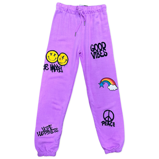 FBZ Neon Purple Good Vibes Joggers, Flowers By Zoe, cf-size-medium-8-10, cf-size-small-7-8, cf-type-pants, cf-vendor-flowers-by-zoe, FBZ, Flowers By Zoe, Flowers By Zoe Pants, Good Vibes, Jog