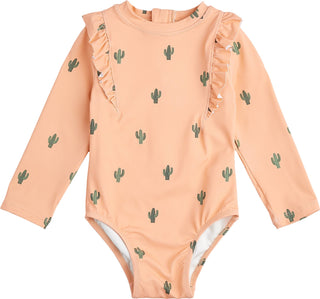 Miles the Label Cactus on Apricot LS Ruffle Trim Rashguard