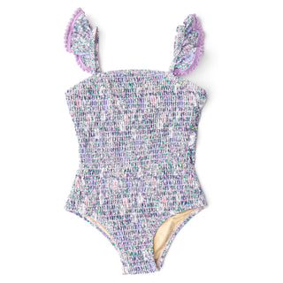 Shade Critters Flower Power Purple Smocked One Piece Swimsuit