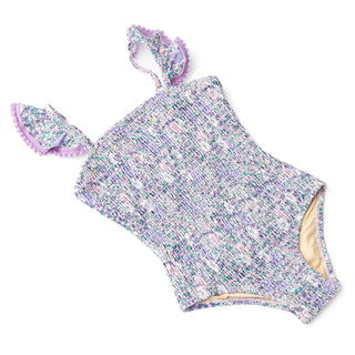 Shade Critters Flower Power Purple Smocked One Piece Swimsuit