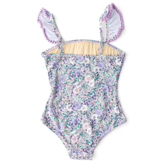 Shade Critters Flower Power Purple Smocked One Piece Swimsuit