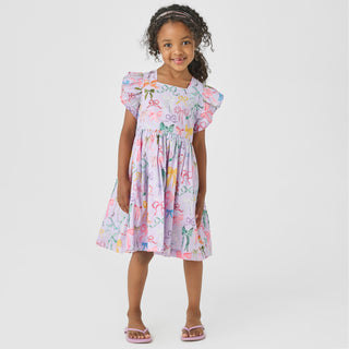 Pink Chicken Girls Elsie Dress - Lavender Watercolor Bows