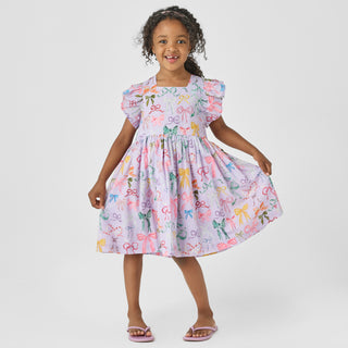 Pink Chicken Girls Elsie Dress - Lavender Watercolor Bows