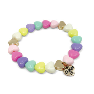 Charm It!  Gold Pastel Heart Stretch Bead Bracelet, Charm It!, Bracelet, cf-type-bracelets, cf-vendor-charm-it, Charm Bracelet, Charm It!, Charm It! Bracelet, Heart Bracelet, High Intencity, 