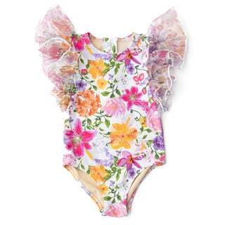 Shade Critters, Shade Critters Tulle Sleeve 1pc Swimsuit - Summer Gardens - Basically Bows & Bowties