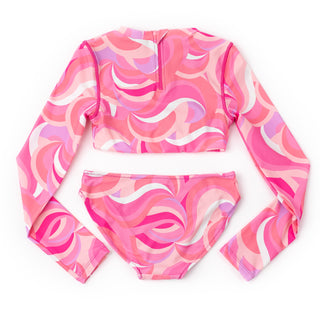 Shade Critters Cropped Rashguard Set - Pink Waves