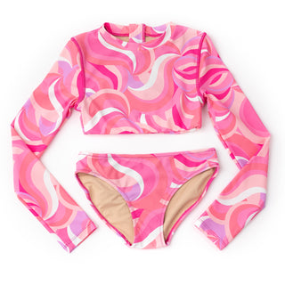 Shade Critters Cropped Rashguard Set - Pink Waves