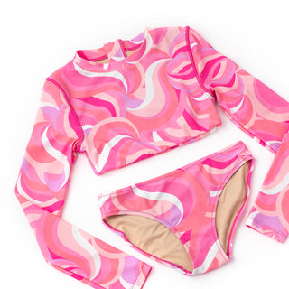 Shade Critters Cropped Rashguard Set - Pink Waves