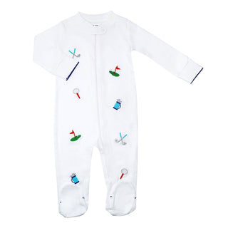 Sammy + Nat, Sammy + Nat Golf Embroidered Zipper Romper - Blue - Basically Bows & Bowties