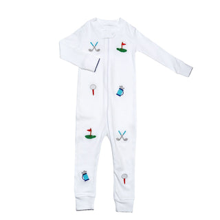 Sammy + Nat, Sammy + Nat Golf Embroidered Zipper Romper - Blue - Basically Bows & Bowties