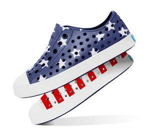 Native Jefferson Print Shoes - Americana: Regatta Blue / Stars & Stripes, Native, 4th of July, 4th of july natives, Boys Shoes, Jefferson, Kids Shoes, Native 4th of July, Native 4th of July S