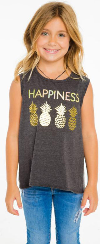 Chaser Happiness Pineapple Tank, Chaser, Chaser, Chaser Kids, Chaser Tank Top, Girls Clothing, Happiness, JAN23, Pineapple, Tank Top, Tank Top - Basically Bows & Bowties