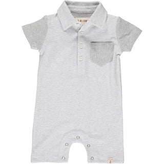 Me & Henry Grey & White Micro Stripe Saltash Polo Romper, Me & Henry, Boys Clothing, Infant Boy Clothing, JAN23, Me & Henry, Me & Henry Grey & White Micro Stripe Saltash Polo Romper, Me & Hen