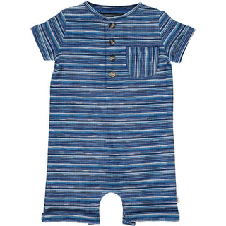 Me & Henry Blue/White Multi Ribbed Stripe Camborne Henley Romper, Me & Henry, Boys Clothing, Infant Boy Clothing, JAN23, Me & Henry, Me & Henry Blue/White Multi Ribbed Stripe Camborne Henley 