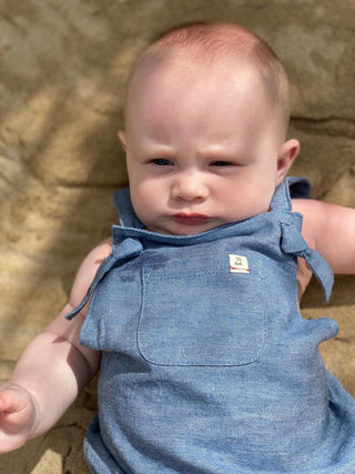 Me & Henry Chambray Reef Knotted Bubble, Me & Henry, Boy Bubble Romper, Boys Clothing, Bubble Romper, Infant Boy Clothing, JAN23, Me & Henry, Me & Henry Chambray Reef Knotted Bubble, Me & Hen