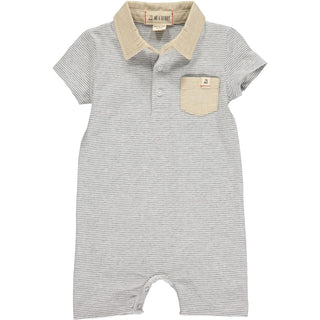 Me & Henry Saltash Polo Romper in Grey & White Stripe, Me & Henry, Boys Clothing, CM22, Infant Boy Clothing, JAN23, Me & Henry, Me & Henry Grey & White Stripe, Me & Henry Polo Romper, Me & He