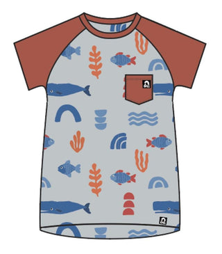 RAGS Short Raglan Sleeve Pocket Rounded Kids Tee - Abstract Ocean, RAGS, Abstract Ocean, cf-size-7-8y, cf-type-tee, cf-vendor-rags, CM22, MovingSummer2022, RAGS, Rags Abstract Ocean, RAGS Kid