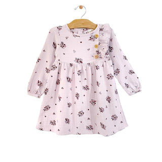 City Mouse Side Button Crinkle Cotton Dress - Lilac Floral, City Mouse, City Mouse, City Mouse Clothing, City Mouse Dress, City Mouse Ember, City Mouse Fall 2021, City Mouse Lilac Floral, Cit