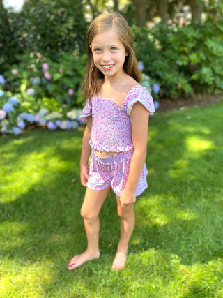 Tweenstyle by Stoopher Lavender Confetti Soft Jersey Smocked Waist Short, Tweenstyle, cf-size-12, cf-size-14, cf-type-shorts, cf-vendor-tweenstyle, Lavender, Shorts, Sparkle by Stoopher, Twee