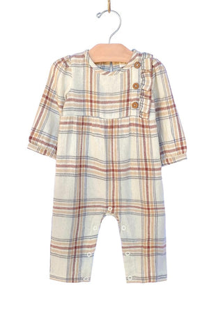 City Mouse Side Button Flannel Romper - Light Taupe, City Mouse, cf-size-0-3-months, cf-size-12-18-months, cf-size-18-24-months, cf-size-3-6-months, cf-type-jumpsuits-&-rompers, cf-vendor-cit