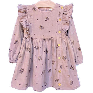 City Mouse Side Button Crinkle Cotton Dress - Mauve Floral, City Mouse, cf-size-4y, cf-size-5y, cf-size-6y, cf-type-dress, cf-vendor-city-mouse, City Mouse, City Mouse Clothing, City Mouse Dr