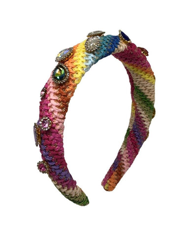 Bari Lynn Girl's Embellished Rhinestone Rainbow Checkered Headband