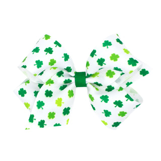 Medium White with Green Shamrocks Print Hair Bow on Clippie, Wee Ones, Alligator Clip, Alligator Clip Hair Bow, cf-type-hair-bow, cf-vendor-wee-ones, Clippie, Clippie Hair Bow, CM22, Hair Bow