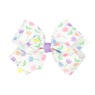 Medium Printed Easter Hair Bow on Clippie - Tulip, Wee Ones, Alligator Clip, Alligator Clip Hair Bow, Clippie, Clippie Hair Bow, Easter, Easter Hair Bow, Hair Bow, Hair Bows, Medium Printed E