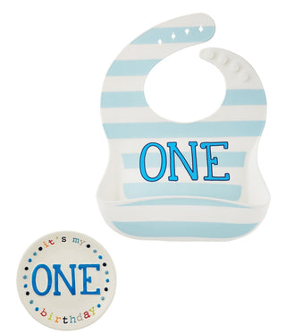 Mud Pie One Boy Bib & Plate Set, Mud Pie, 1st Birthday, 1st Birthday Boy, Birthday, Birthday Boy, Birthday set, Cake Smash Set, cf-type-cake-smash-set, cf-vendor-mud-pie, CM22, First Birthday