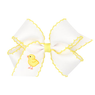 Medium Moonstitch Embroidered Easter Hair Bow on Clippie - Chick, Wee Ones, Alligator Clip, Alligator Clip Hair Bow, Clippie, Clippie Hair Bow, CM22, Easter, Easter Hair Bow, Embroidered Hair