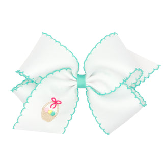 King Moonstitch Embroidered Easter Hair Bow on Clippie - Easter Basket, Wee Ones, Alligator Clip, Alligator Clip Hair Bow, cf-type-hair-bow, cf-vendor-wee-ones, Clippie, Clippie Hair Bow, CM2