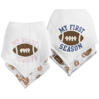 Mud Pie My First Season Bandana Bib Set - 2 Colors, Mud Pie, Bib, cf-size-blue, cf-size-pink, cf-type-bib, cf-vendor-mud-pie, CM22, Football, JAN23, Mud Pie, Mud Pie Bib, Muslin Bandana Bib, 