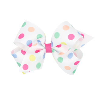 Bright Dot Print Grosgrain Hair Bow on Clippie - 2 Sizes, Wee Ones, Bright Dot Print Grosgrain Hair Bow on Clippie, cf-size-king, cf-type-hair-bow, cf-vendor-wee-ones, Hair Bow, Hair Bow on C