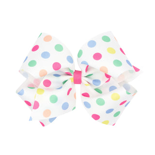 Bright Dot Print Grosgrain Hair Bow on Clippie - 2 Sizes, Wee Ones, Bright Dot Print Grosgrain Hair Bow on Clippie, cf-size-king, cf-type-hair-bow, cf-vendor-wee-ones, Hair Bow, Hair Bow on C