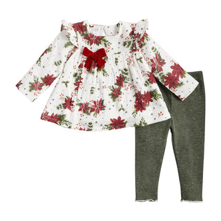 Mud Pie Poinsettia Tunic & Legging Set, Mud Pie, All Things Holiday, cf-size-3-6-months, cf-size-6-9-months, cf-type-2pc-outfit, cf-vendor-mud-pie, Christmas, CM22, Els PW 8258, JAN23, Jolly 