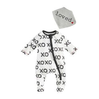 Mud Pie XO Sleeper & Bib Set, Mud Pie, cf-size-0-3-months, cf-size-3-6-months, cf-type-footie, cf-vendor-mud-pie, CM22, JAN23, Mud Pie, Mud Pie Baby, Mud Pie Valentine's Day, Mud Pie XO Sleep