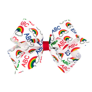 Back To School Rainbow Printed Grosgrain Hair Bow on Clippie, Wee Ones, Alligator Clip, Alligator Clip Hair Bow, Back To School, cf-size-king, cf-type-hair-bow, cf-vendor-wee-ones, Clippie, C