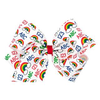 Back To School Rainbow Printed Grosgrain Hair Bow on Clippie, Wee Ones, Alligator Clip, Alligator Clip Hair Bow, Back To School, cf-size-king, cf-type-hair-bow, cf-vendor-wee-ones, Clippie, C