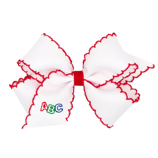 ABC Embroidered Red Moonstitch Grosgrain Hair Bow on Clippie, Wee Ones, ABC Red Embroidered Moonstitch Grosgrain Hair Bow on Clippie, Alligator Clip, Alligator Clip Hair Bow, Back To School, 