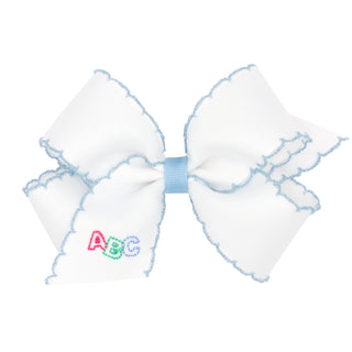 ABC Embroidered Blue Moonstitch Grosgrain Hair Bow on Clippie, Wee Ones, ABC Embroidered Blue Moonstitch Grosgrain Hair Bow on Clippie, Alligator Clip, Alligator Clip Hair Bow, Back To School